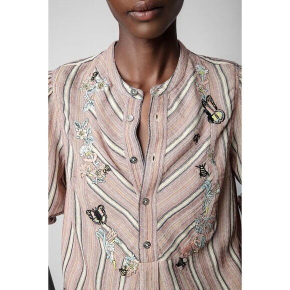 Zadig & Voltaire Teda Raye Brod Shirt Blouse Top Floral Embroidered S NEW 283525 - Picture 3 of 8